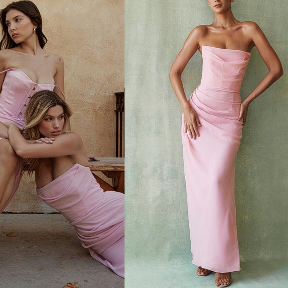 HOUSE OF CB 'Adrienne' Pink Quartz Strapless Gown NWOT - Picture 6 of 11